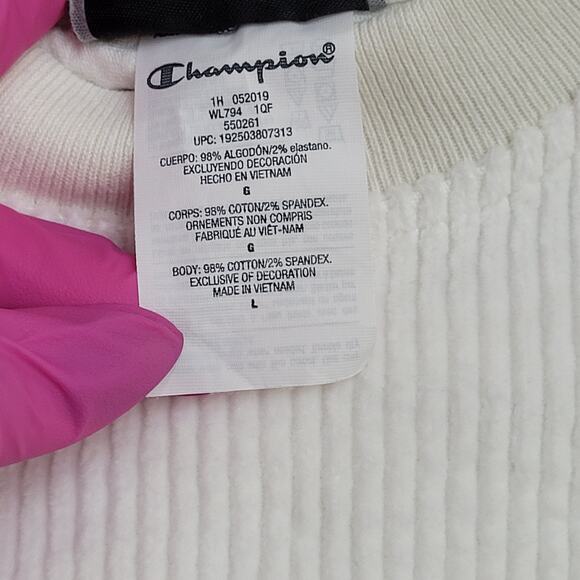 Champion Cropped Sweater Womens Large 21x18 Ivory Ribbed - Picture 10 of 16